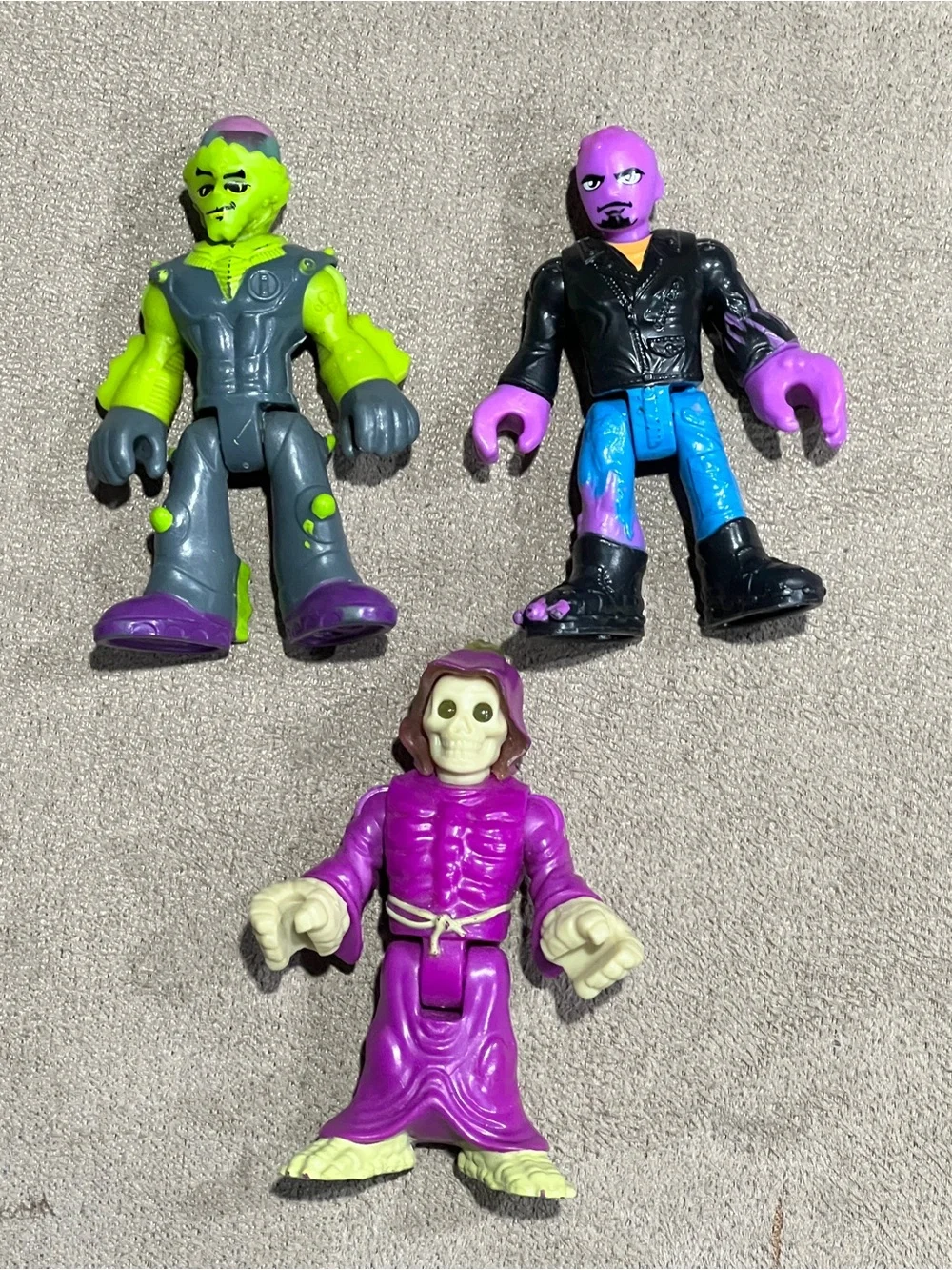 Monster imaginext Figure lot of 3 Green Alien & Purple Mutant & Grim Reaper